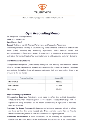 Free Gym Accounting Memo Template to Edit Online