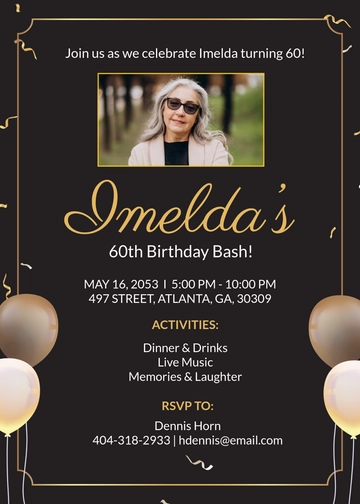 Free 60th Birthday Invitation Template with Photo to Edit Online