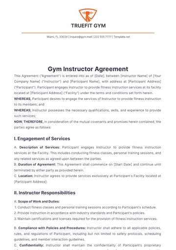 Free Gym Instructor Agreement Template to Edit Online