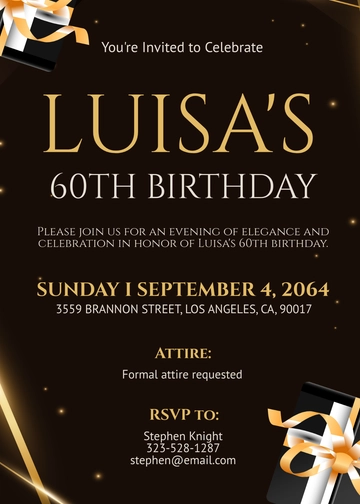 Free Elegant 60th Birthday Invitation Template to Edit Online