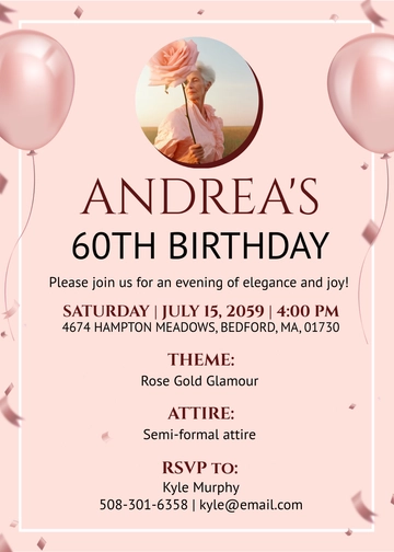 Free Rose Gold 60th Birthday Invitation Template to Edit Online