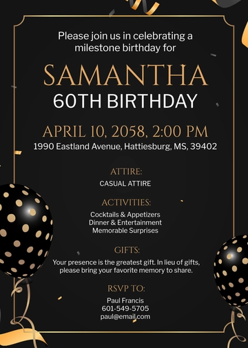 Free 60th Surprise Birthday Invitation Template to Edit Online