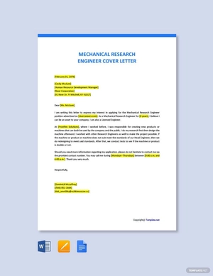 Mechanical Research Engineer Cover Letter