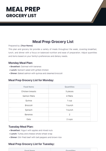 Free Meal Prep Grocery List Template to Edit Online