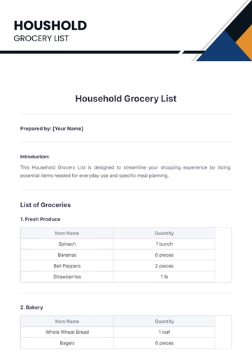 Free Household Grocery List Template to Edit Online