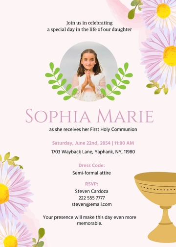 Free Girl First Communion Invitation Template to Edit Online