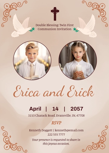 Free Twin First Communion Invitation Template to Edit Online | Template.net