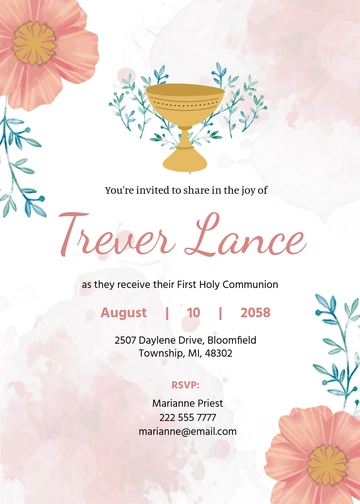 Free Watercolor First Communion Invitation Template to Edit Online