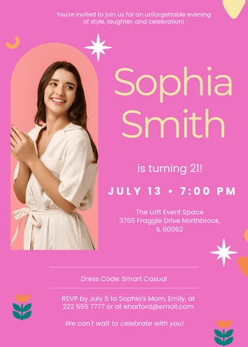 Free Modern 21st Birthday Invitation Template to Edit Online