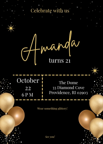 Free Glitter 21st Birthday Invitation Template to Edit Online