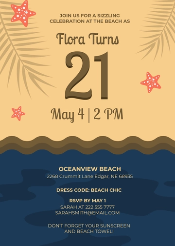 Free 21st Birthday Beach Invitation Template to Edit Online | Template.net