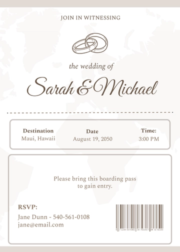 Free Destination Wedding Boarding Pass Invitation Template to Edit Online