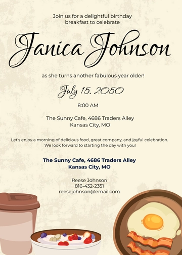 Free Adult Birthday Breakfast Invitation Template to Edit Online