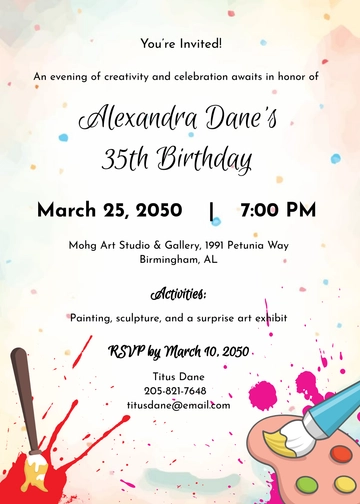Free Art Adult Birthday Invitation Template to Edit Online
