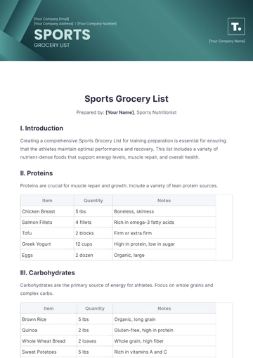 Free Sports Grocery List Template to Edit Online