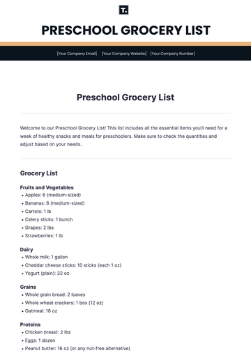 Free Preschool Grocery List Template to Edit Online