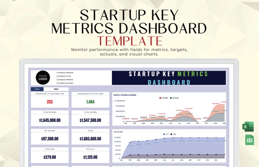 Startup Key Metrics Dashboard Template