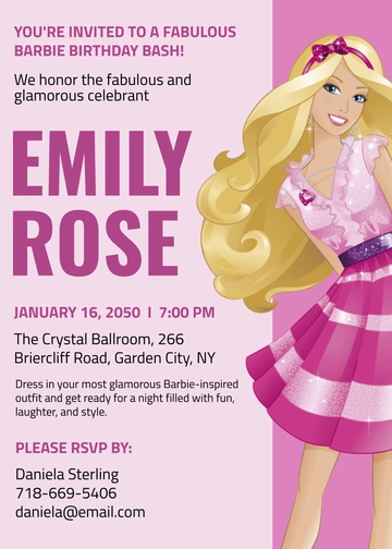 Free Adult Barbie Birthday Invitation Template to Edit Online