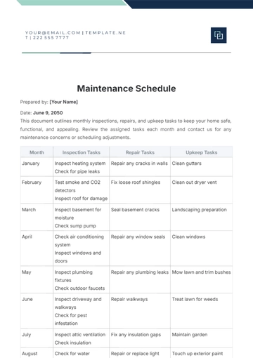 Free Maintenance Schedule Template to Edit Online