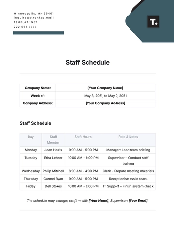 Free Staff Schedule Template to Edit Online