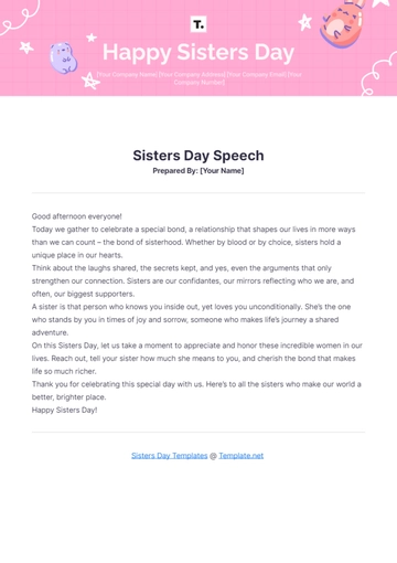 Free Sisters Day Speech Template to Edit Online