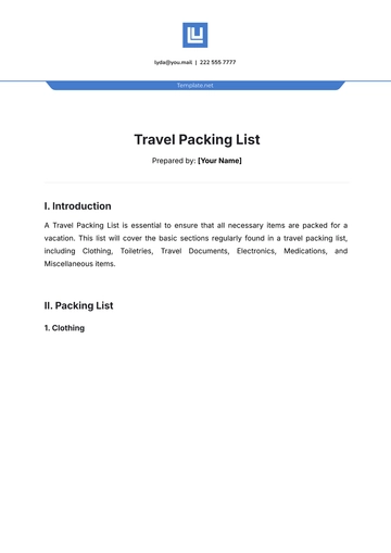 Free Travel Packing List Template to Edit Online
