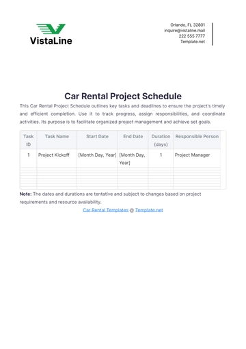 Free Car Rental Project Schedule Template to Edit Online