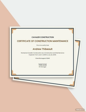 Construction Maintenance Certificate Template