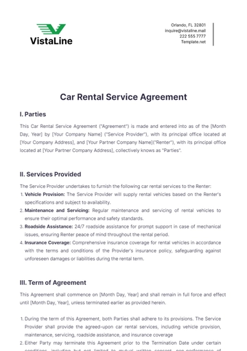 Free Car Rental Service Agreement Template to Edit Online