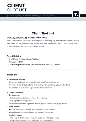 Free Client Shot List Template to Edit Online