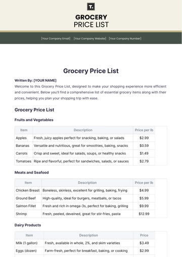 Free Grocery Price List Template to Edit Online