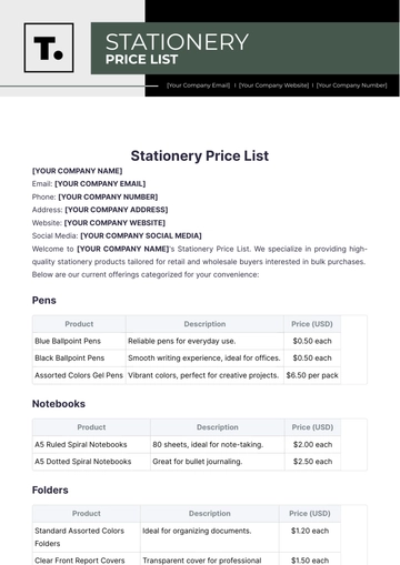 Free Stationery Price List Template to Edit Online