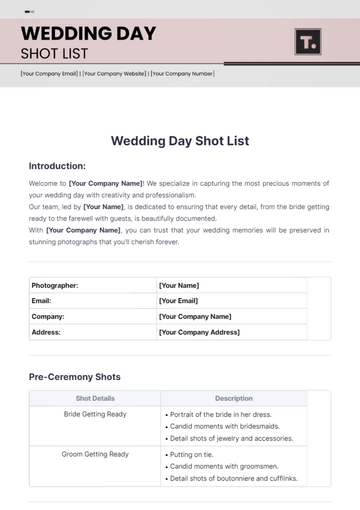 Free Wedding Day Shot List Template to Edit Online