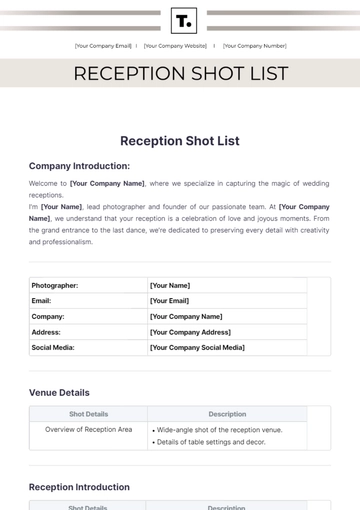 Free Reception Shot List Template to Edit Online