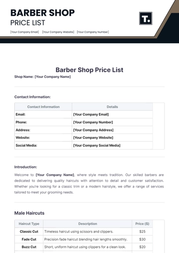 Free Barber Shop Price List Template to Edit Online