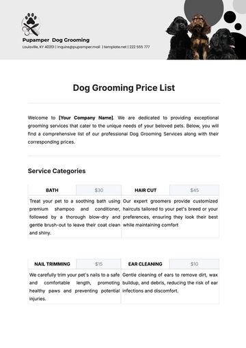Free Dog Grooming Price List Template to Edit Online