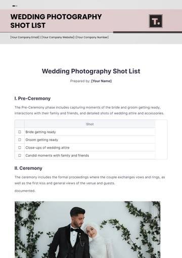 Free Wedding Photography Shot List Template to Edit Online