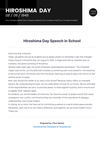 Free Hiroshima Day Speech in School Template to Edit Online