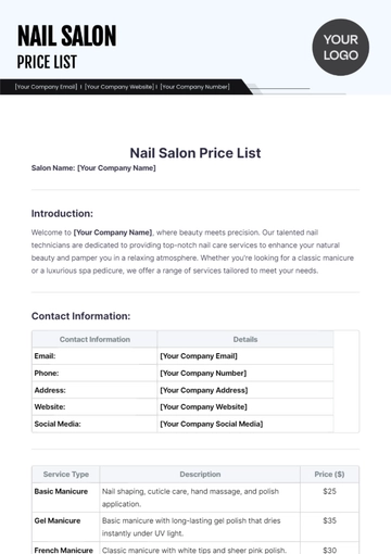 Free Nail Salon Price List Template to Edit Online