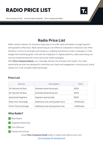 Free Radio Price List Template to Edit Online