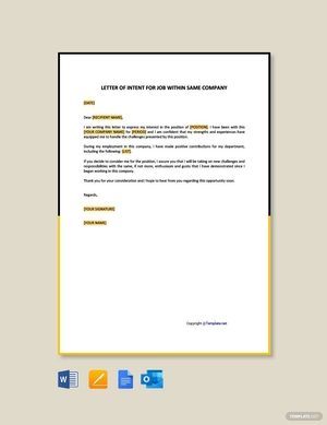 Letter of Intent for Job within Same Company