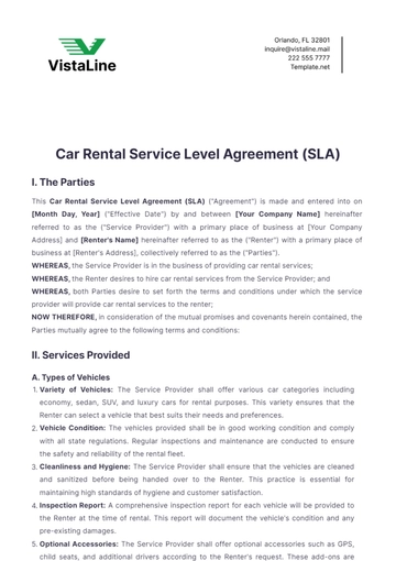 Free Car Rental Service Level Agreement (SLA) Template to Edit Online