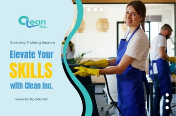 Free Cleaning Services Training And Development Session Banner Template to Edit Online