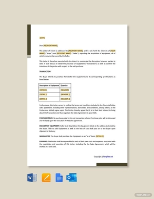Letter of Intent to Purchase Equipment