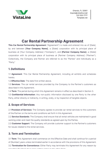 Free Car Rental Partnership Agreement Template to Edit Online