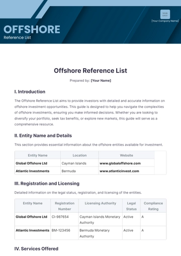 Free Offshore Reference List Template to Edit Online