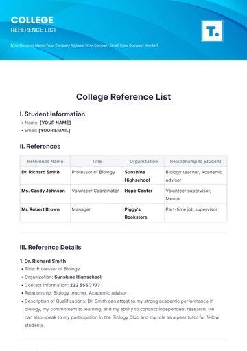 Free College Reference List Template to Edit Online