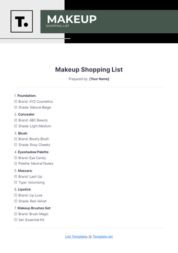 Free Makeup Shopping List Template to Edit Online