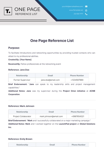 Free One Page Reference List Template to Edit Online