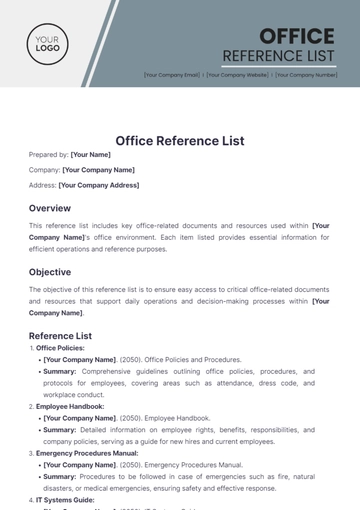 Free Office Reference List Template